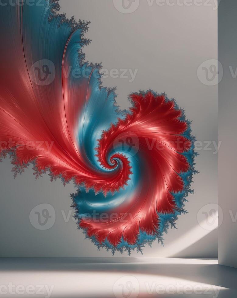 Abstract Fractal Swirl Art in Vibrant Red and Blue Hues photo