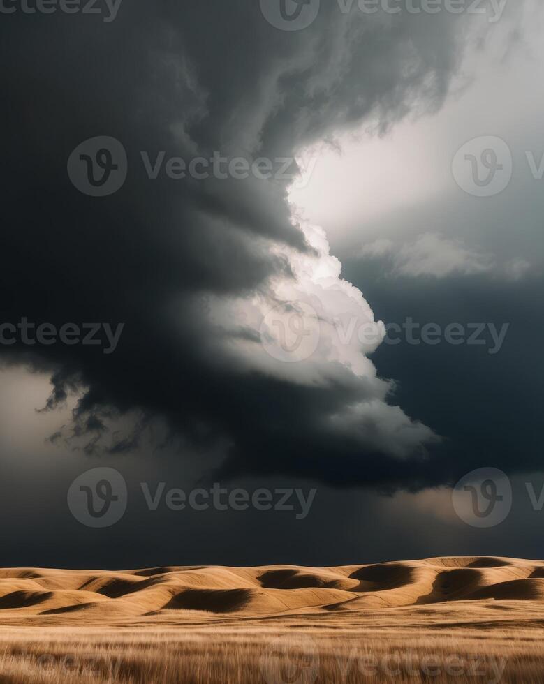 Stormy Sky with Dramatic Clouds Over Field photo