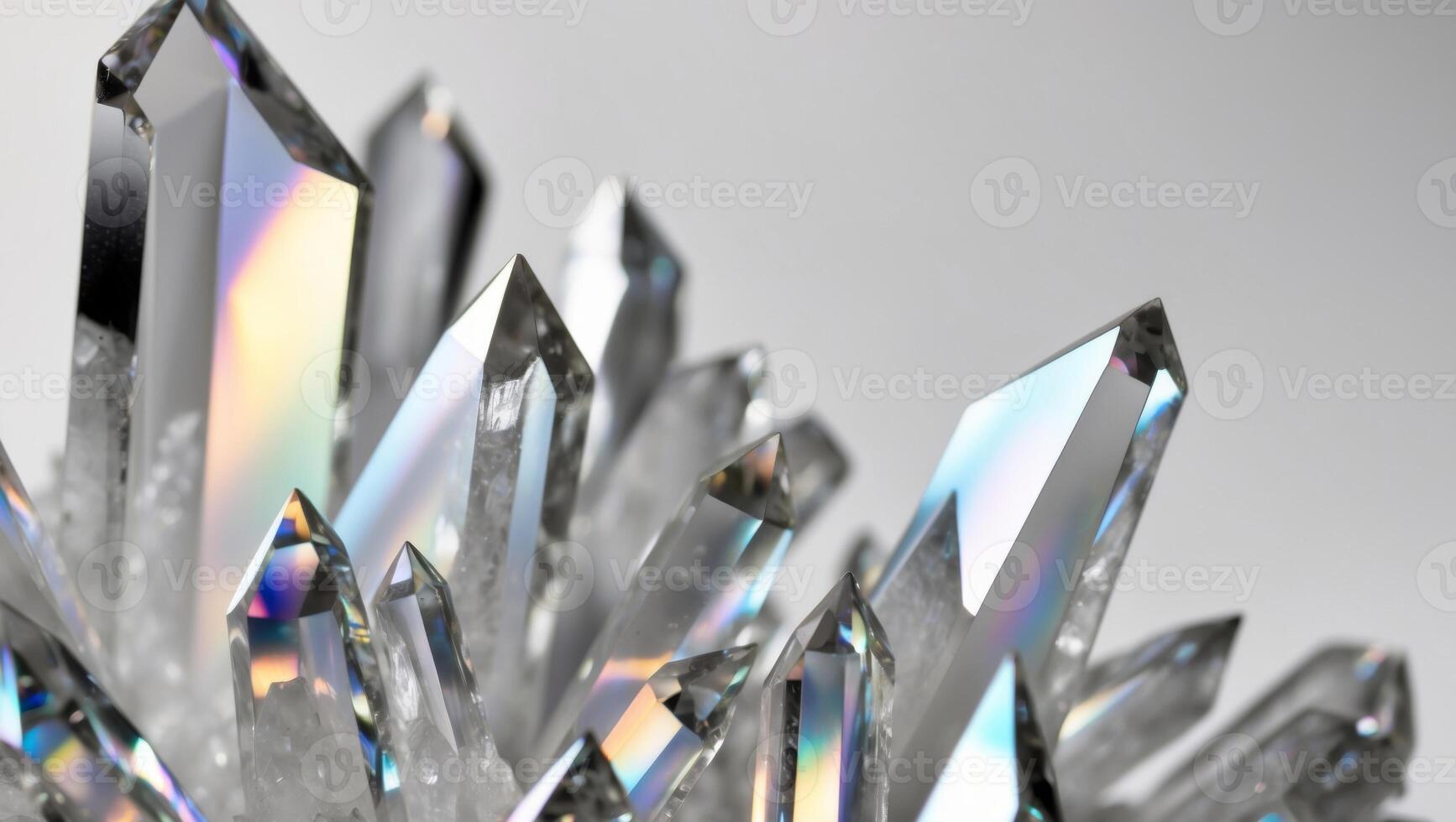 Iridescent crystal shards with reflective hues and textures in close up. photo