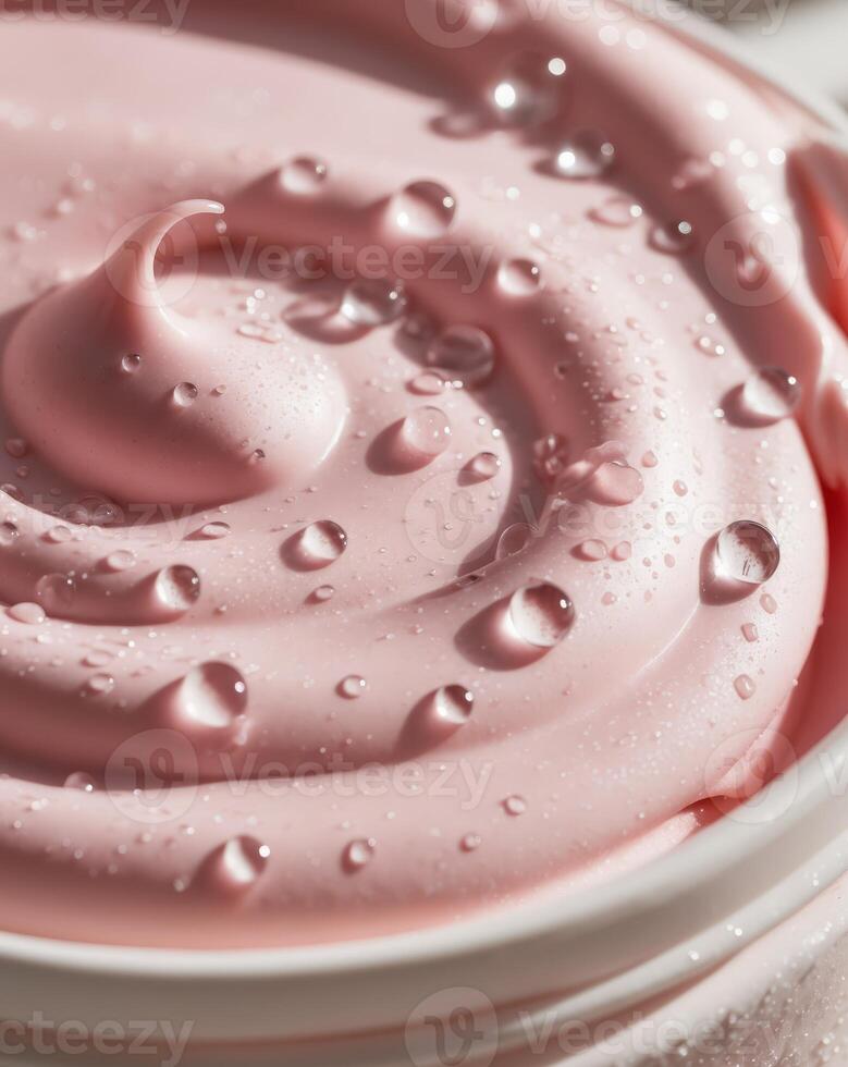 Close Up of Pink Cream with Water Droplets photo