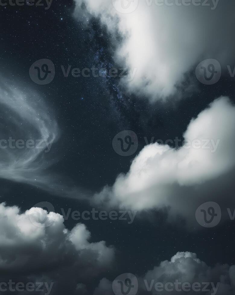 beautiful starry night sky with large clouds photo