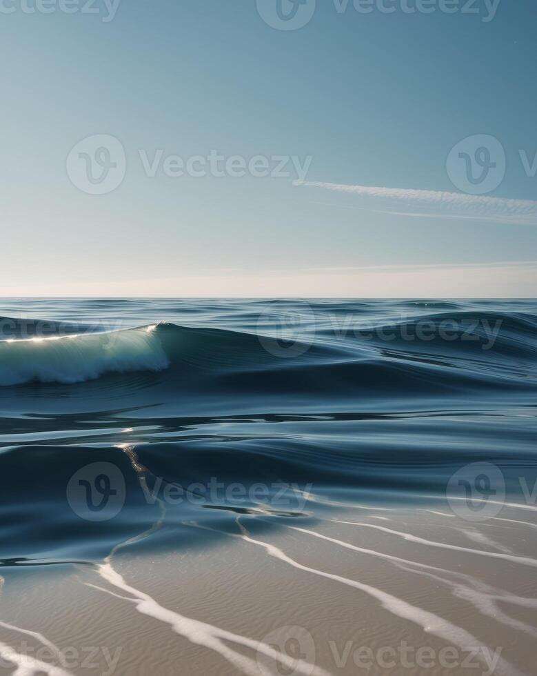 Tranquil Deep Blue Ocean Waves with Gentle Ripples and Soft Light Reflections photo