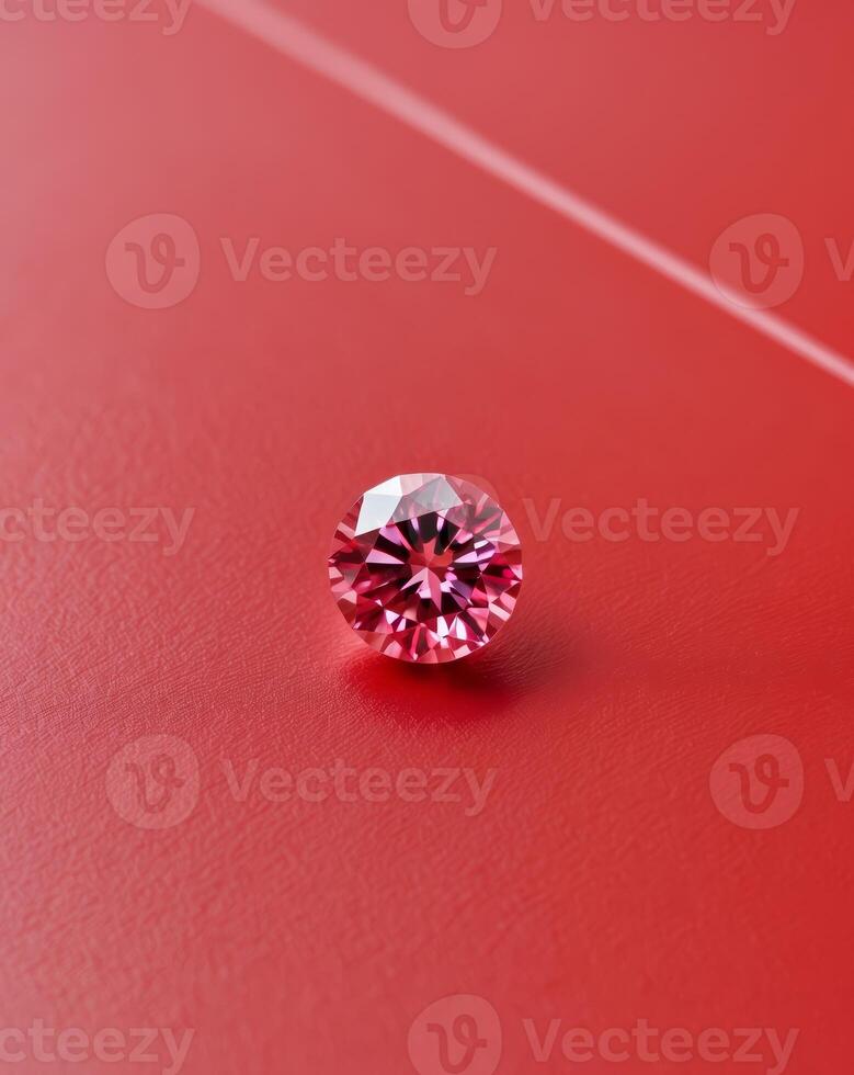 A pink diamond is sitting on a red surface photo