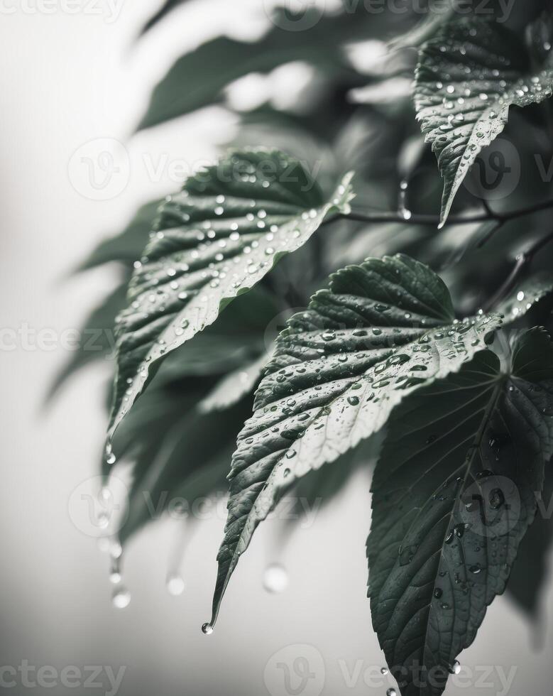 Green Leaves with Water Droplets for Refreshing Nature photo