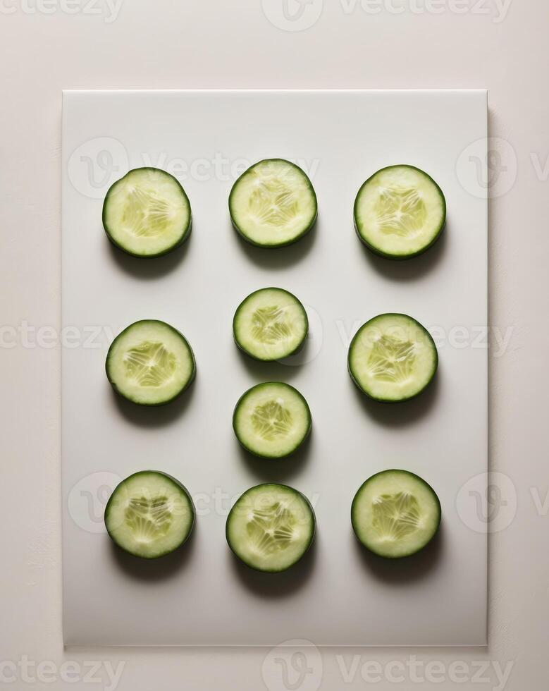 Sliced cucumber circles white soft lighting photo