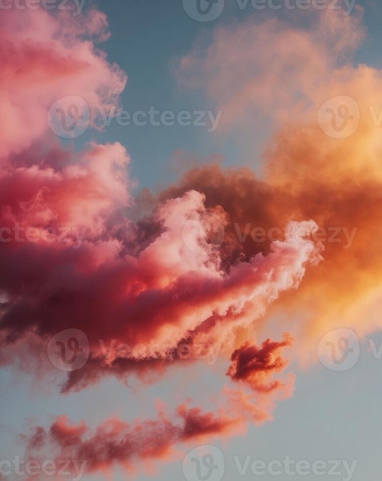 Colorful smoke blending with warm light during sunset creates a dreamy atmosphere photo