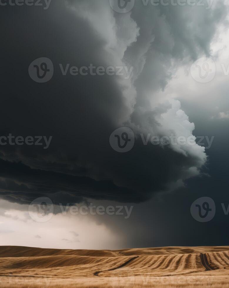 Stormy Sky with Dramatic Clouds Over Field photo