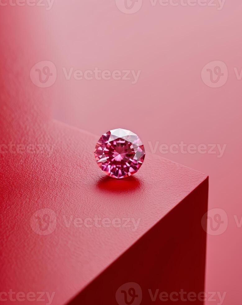 A pink diamond is sitting on a red surface photo