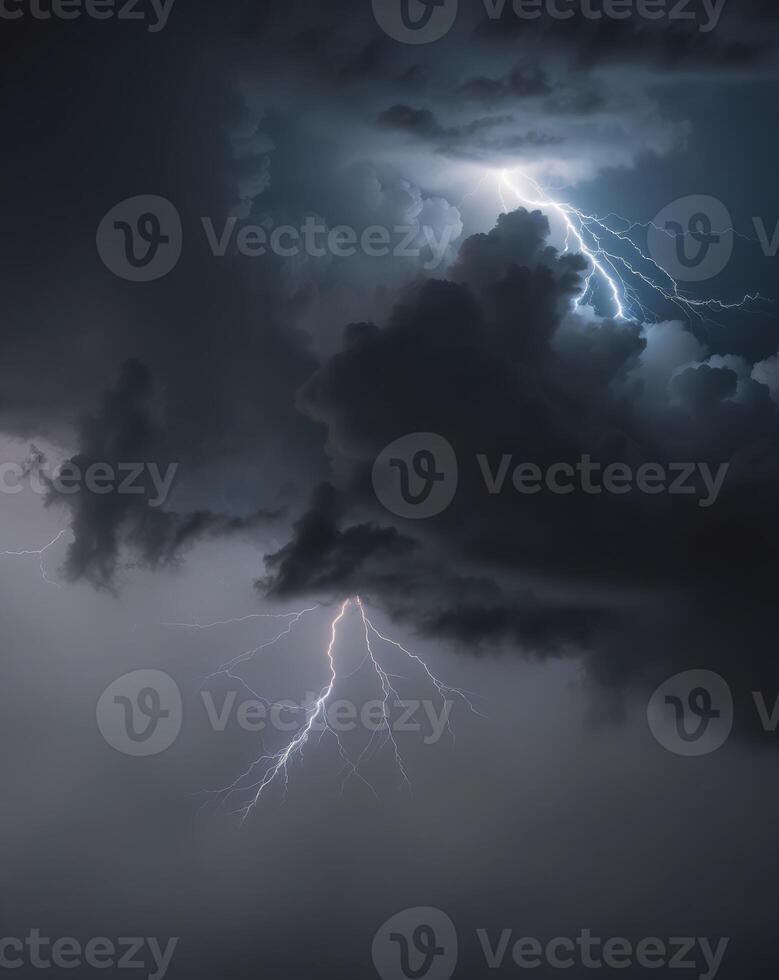 Dramatic Dark Storm Cloud Background with Flashes of Lightning photo