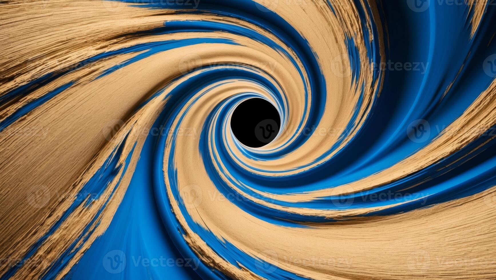 A blue and gold swirl with a hole in the middle. photo