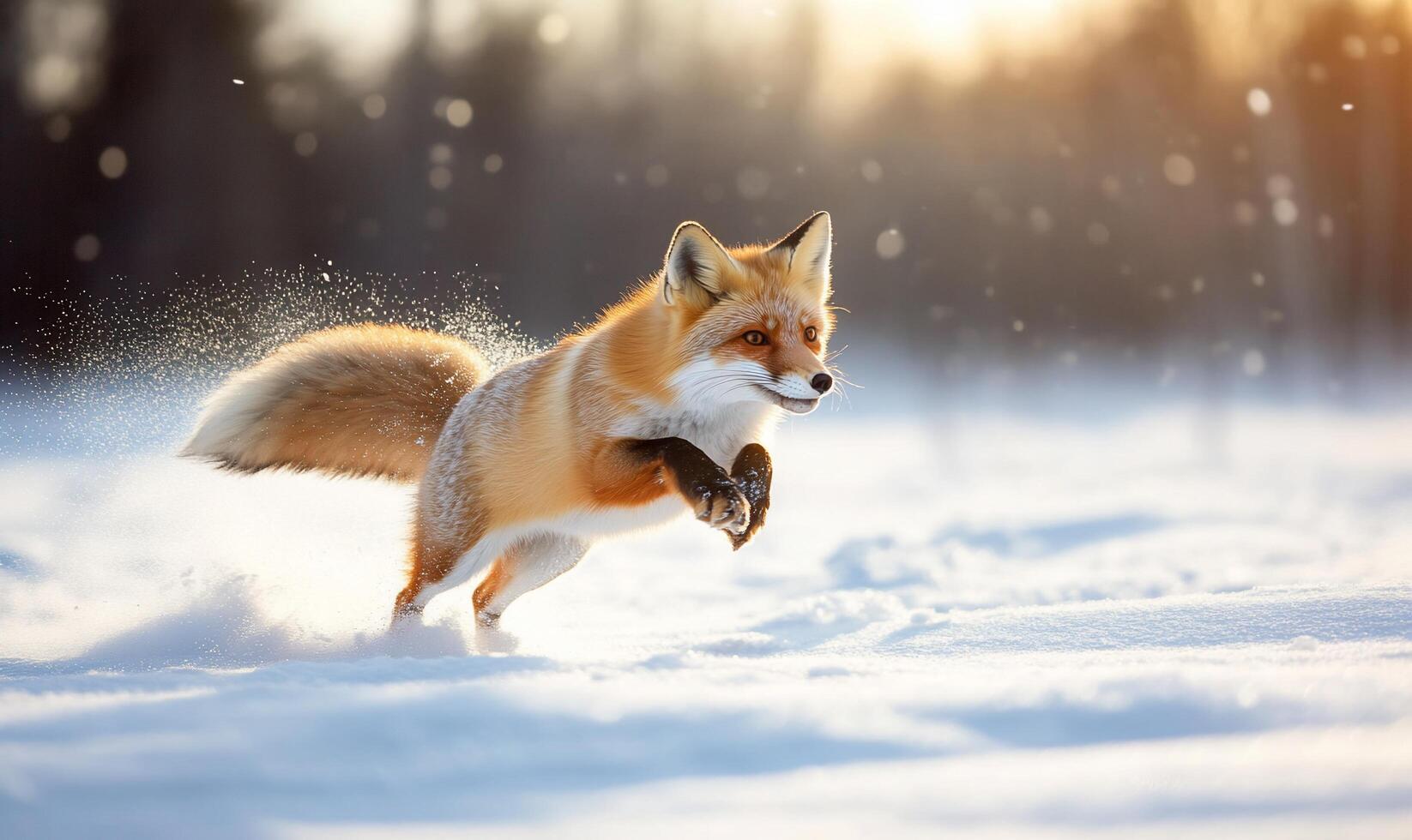 A fox leaps through the snow, showcasing its agility and beauty. photo
