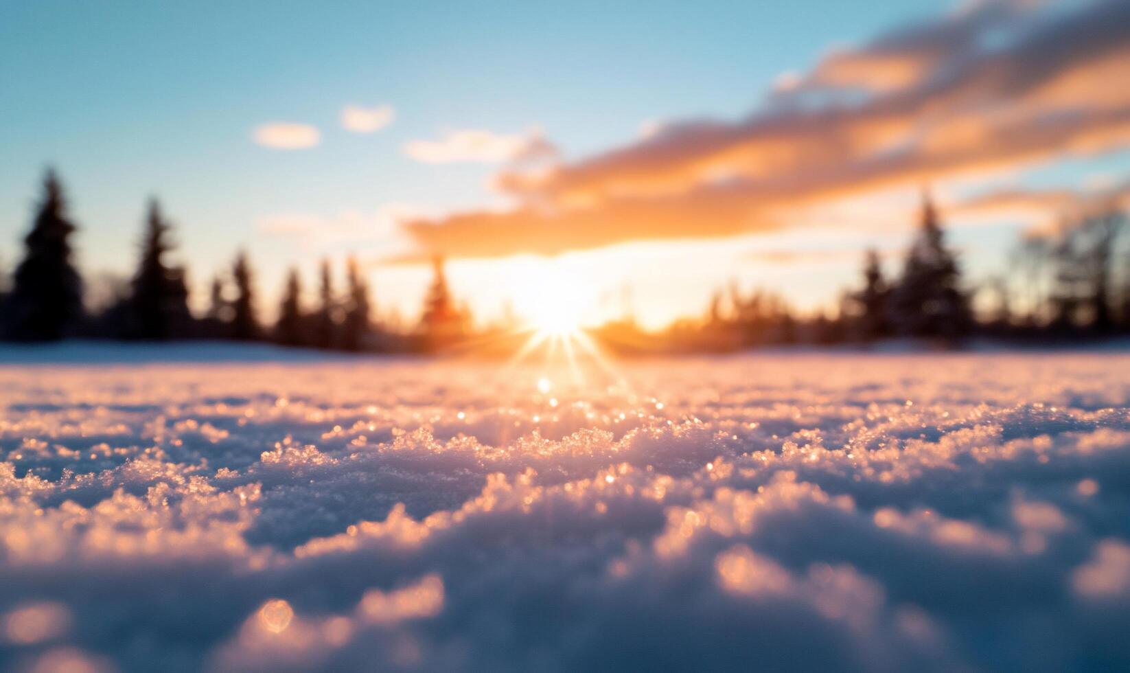 A serene sunset over a snowy landscape, highlighting nature's beauty. photo