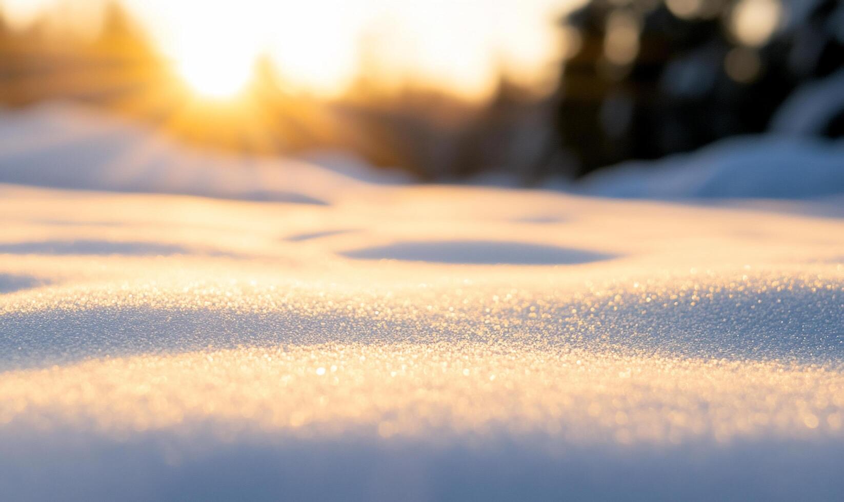 A serene snowy landscape illuminated by the warm glow of sunrise. photo