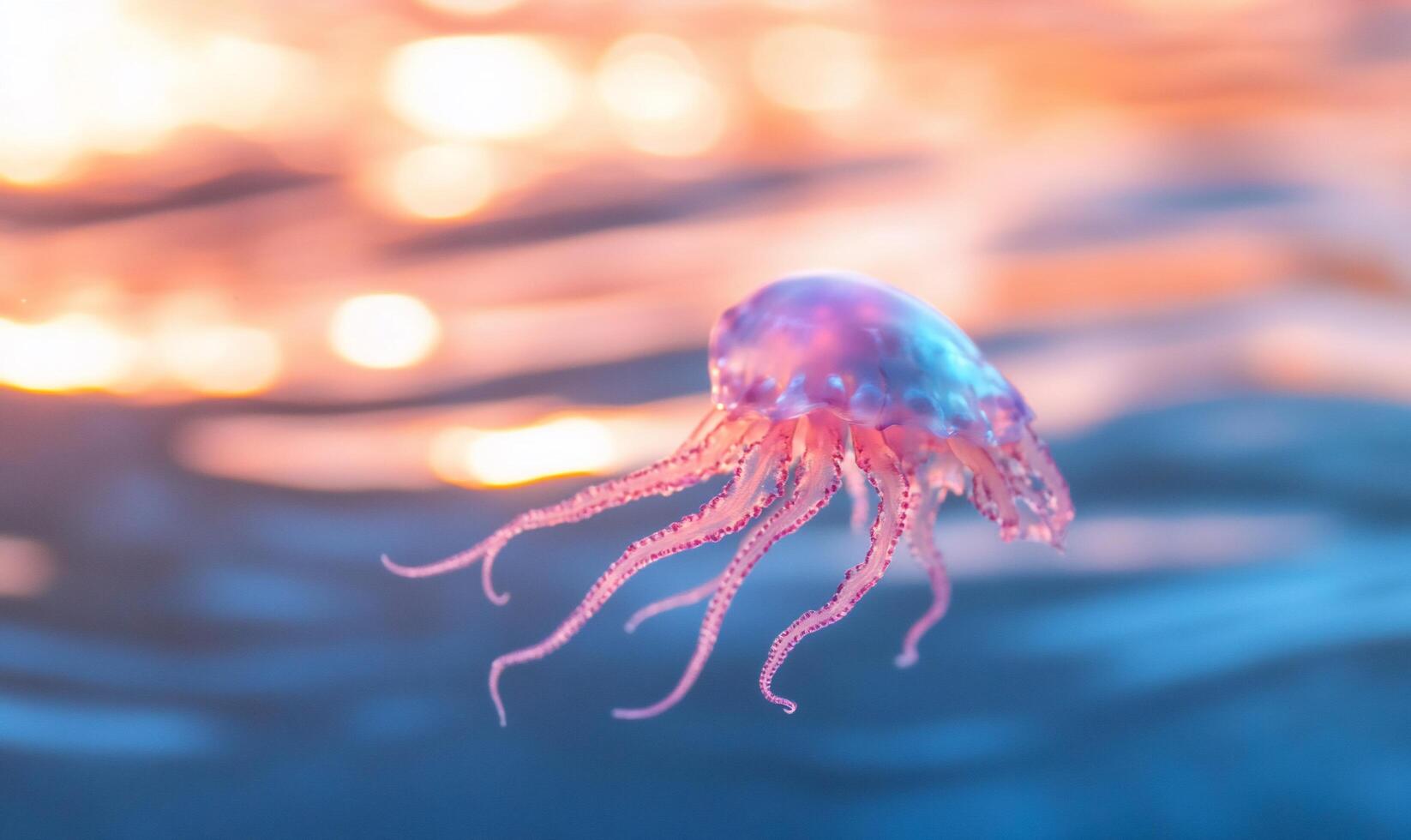 A vibrant jellyfish gracefully floats in shimmering water. photo