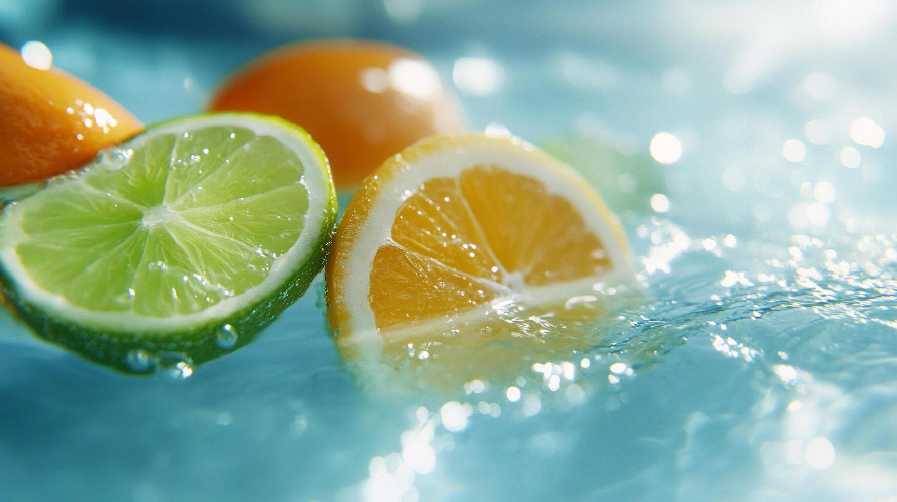 Fresh citrus slices floating in water, creating a refreshing ambiance. photo