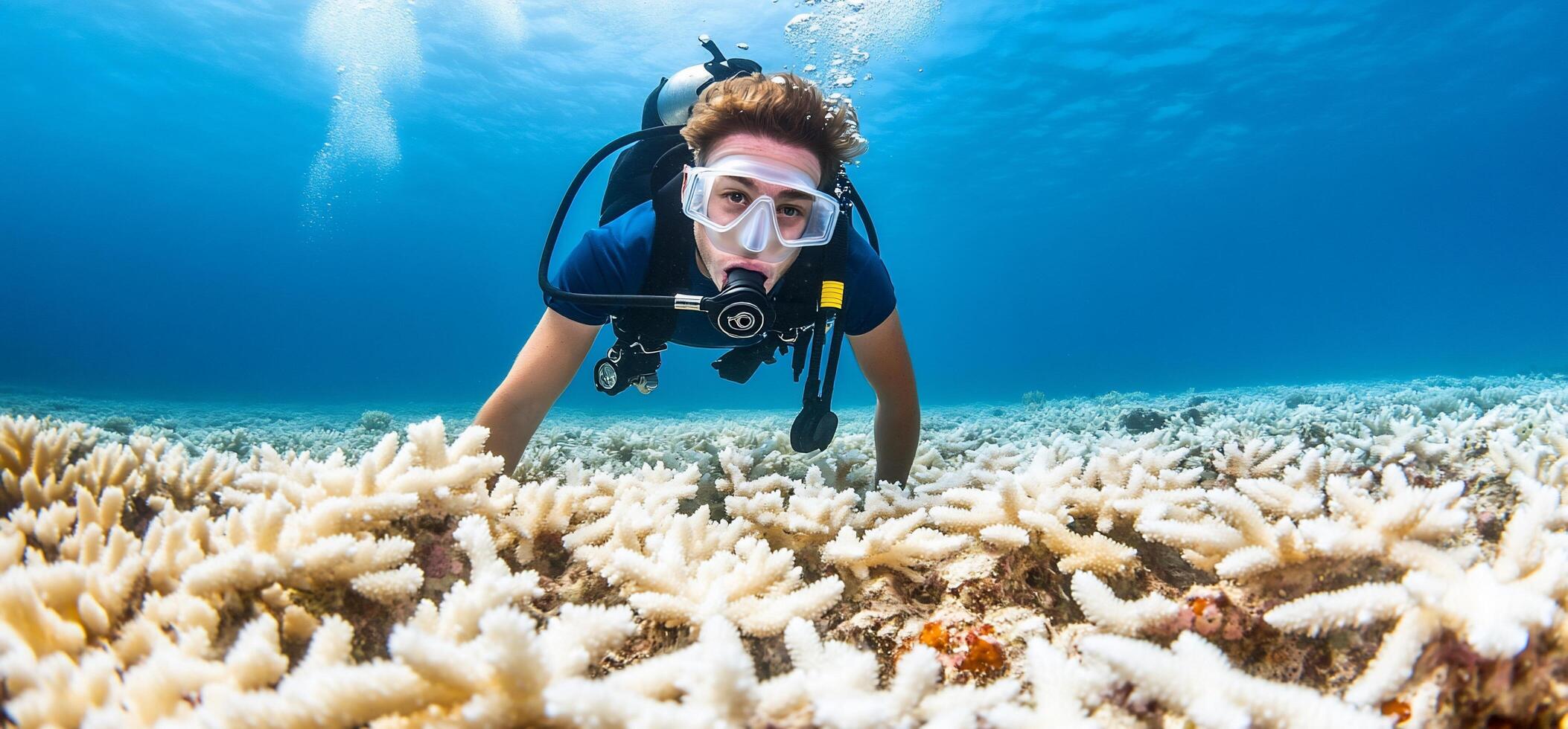 Diver exploring a coral reef underwater, showcasing marine life. photo