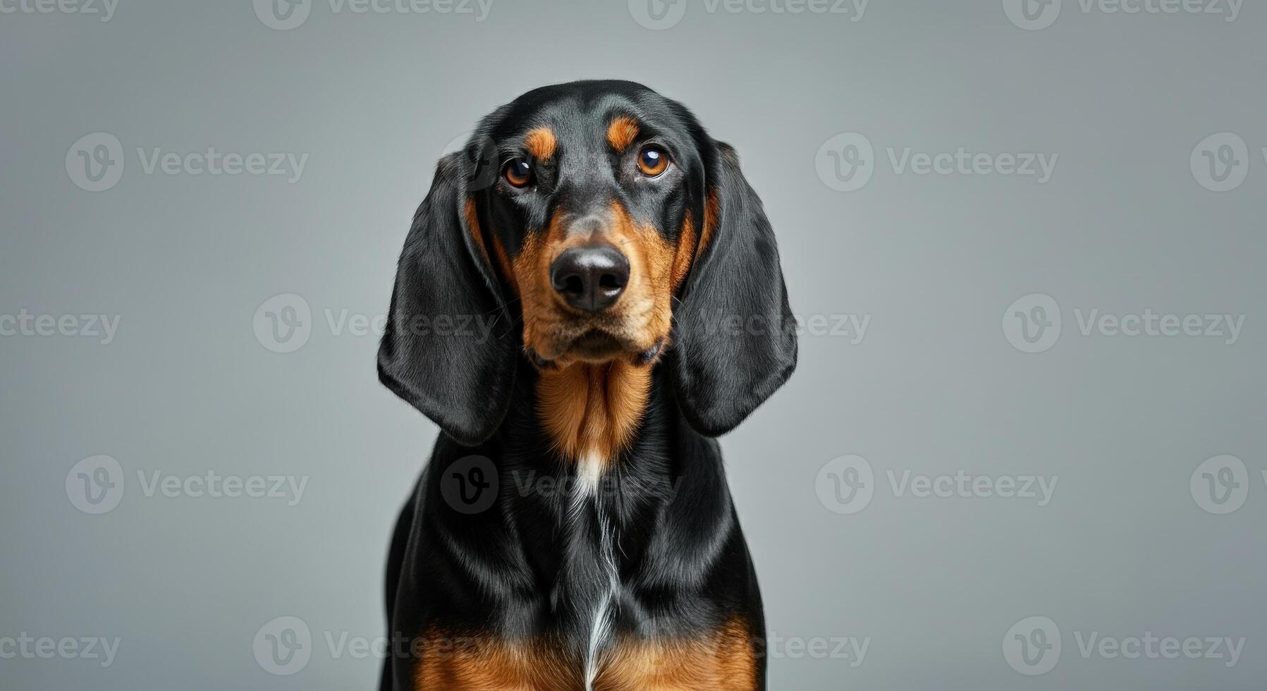 Elegant portrait of a black and tan hound dog on a neutral background photo