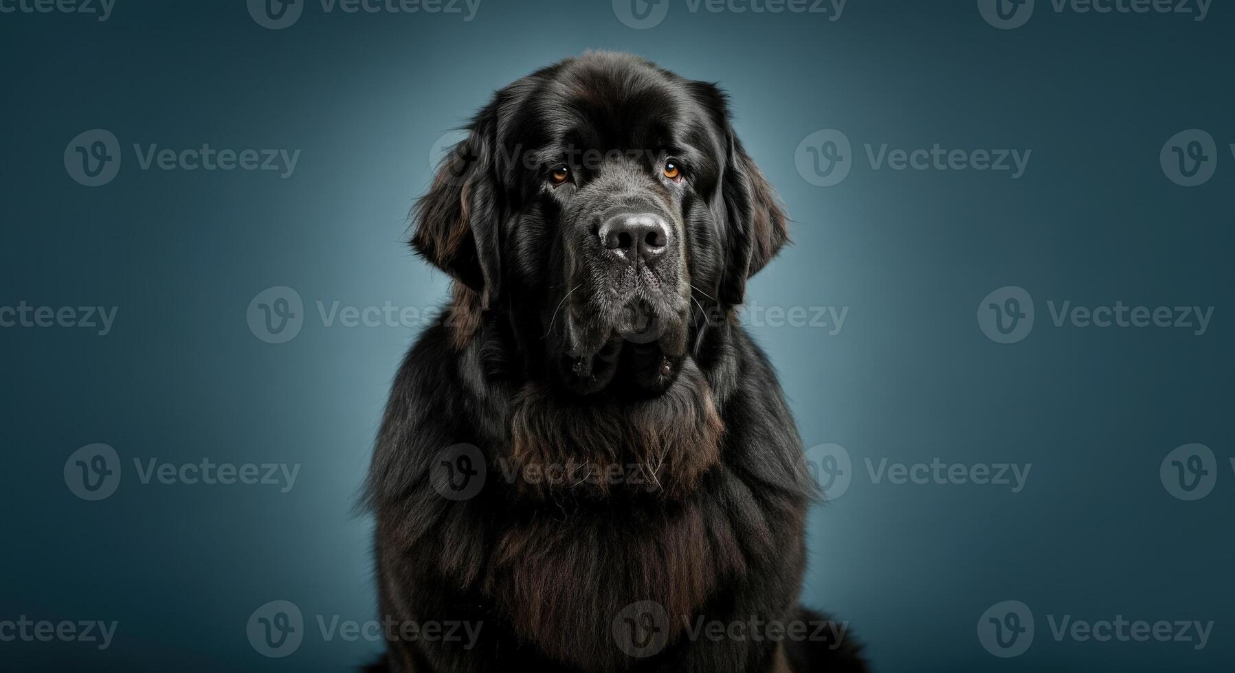 Majestic newfoundland dog portrait on blue background for pet care and animal lover themes photo
