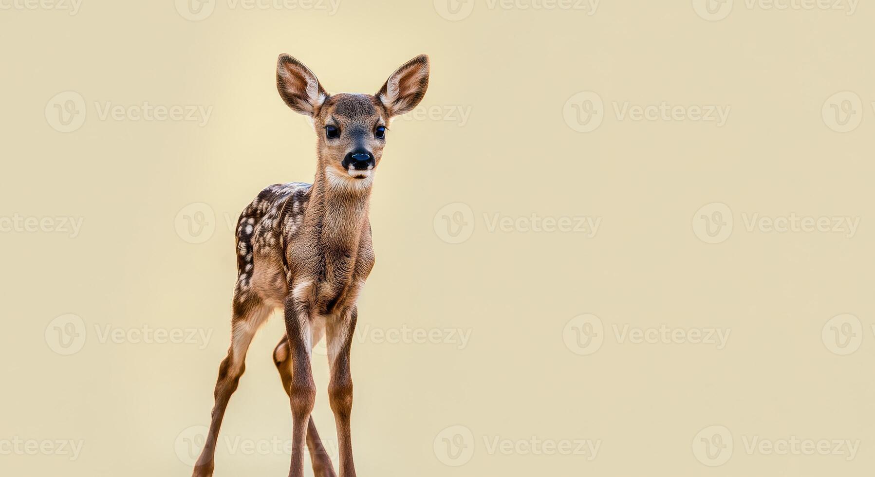 Curious fawn on neutral background for nature and wildlife themes photo