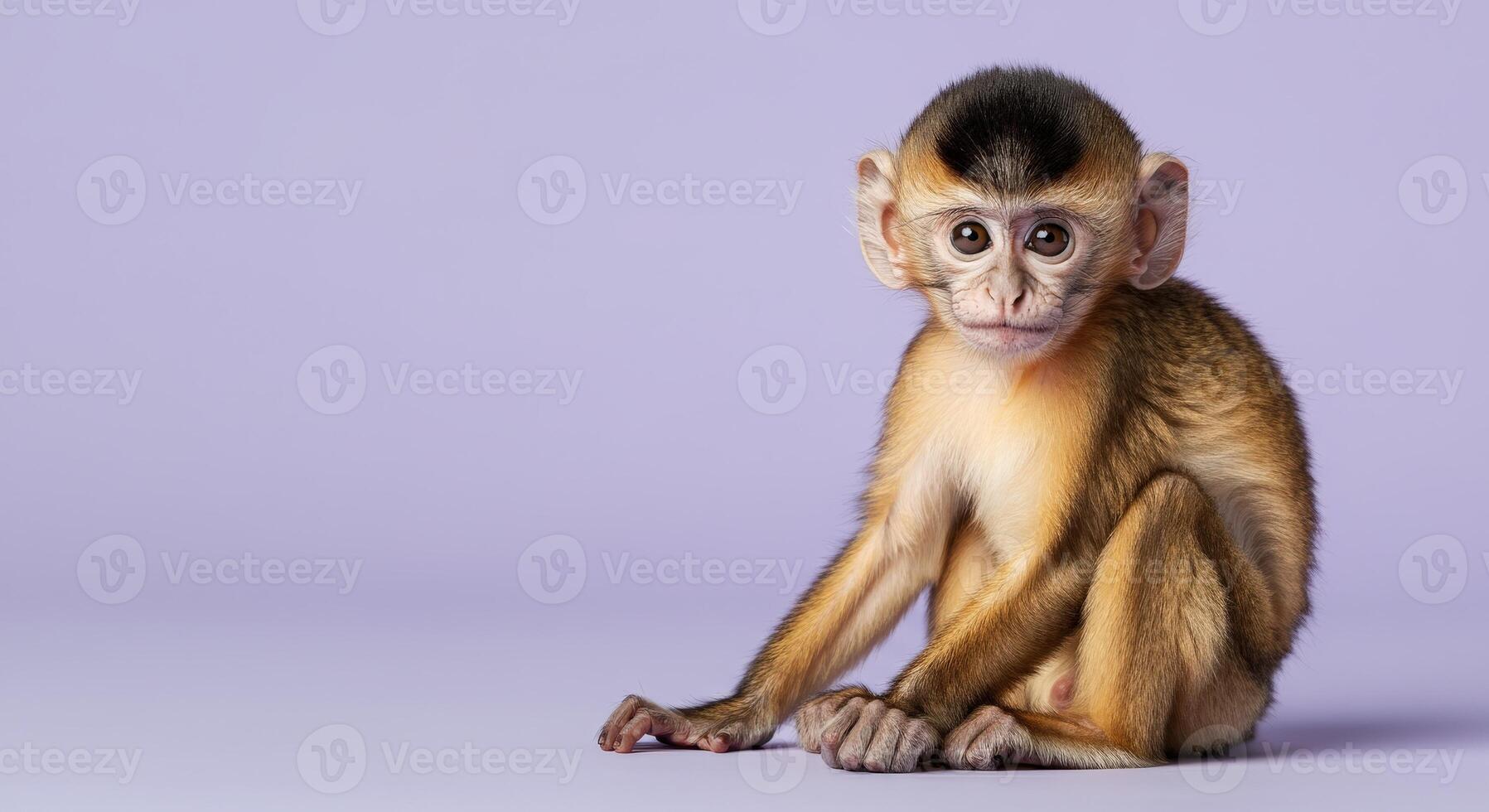 Adorable baby monkey sitting against pastel background for wildlife and animal enthusiasts photo