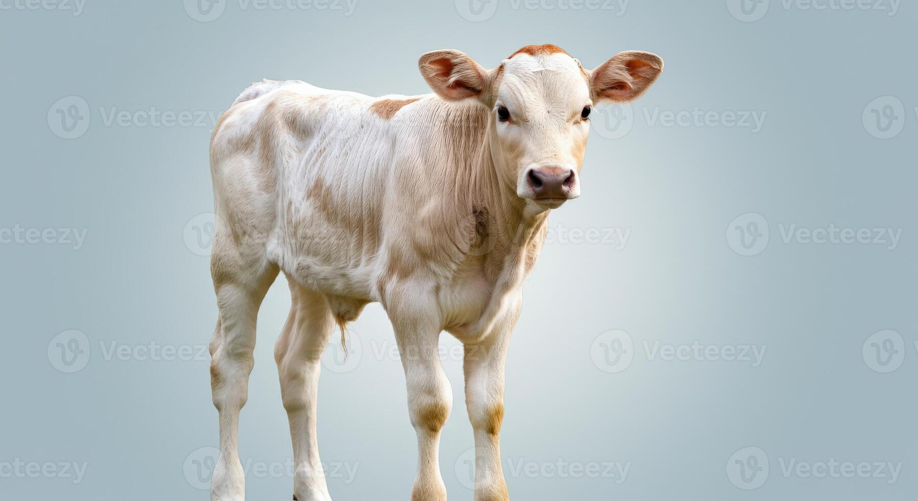 Young calf against pastel background for farm animal representation and educational use photo