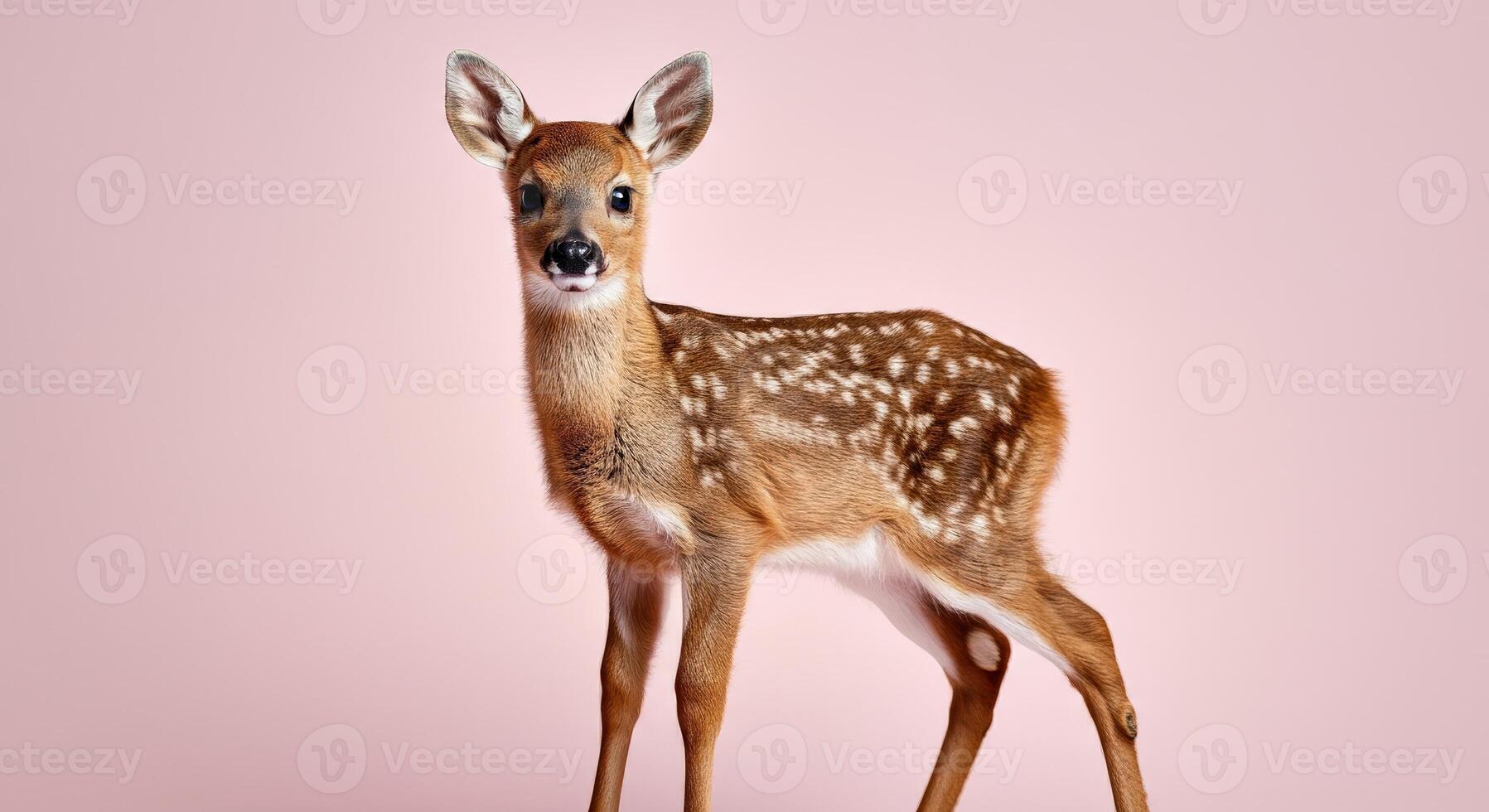 Adorable young deer fawn against pink background for nature and wildlife design photo
