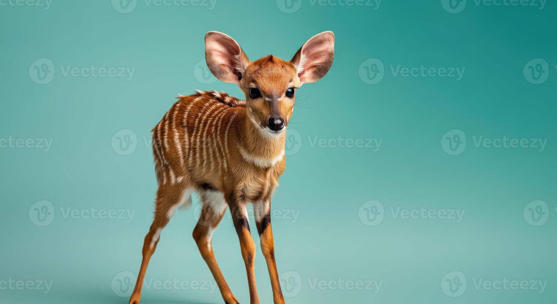 Young nyala fawn on teal background showcasing natural beauty and grace photo