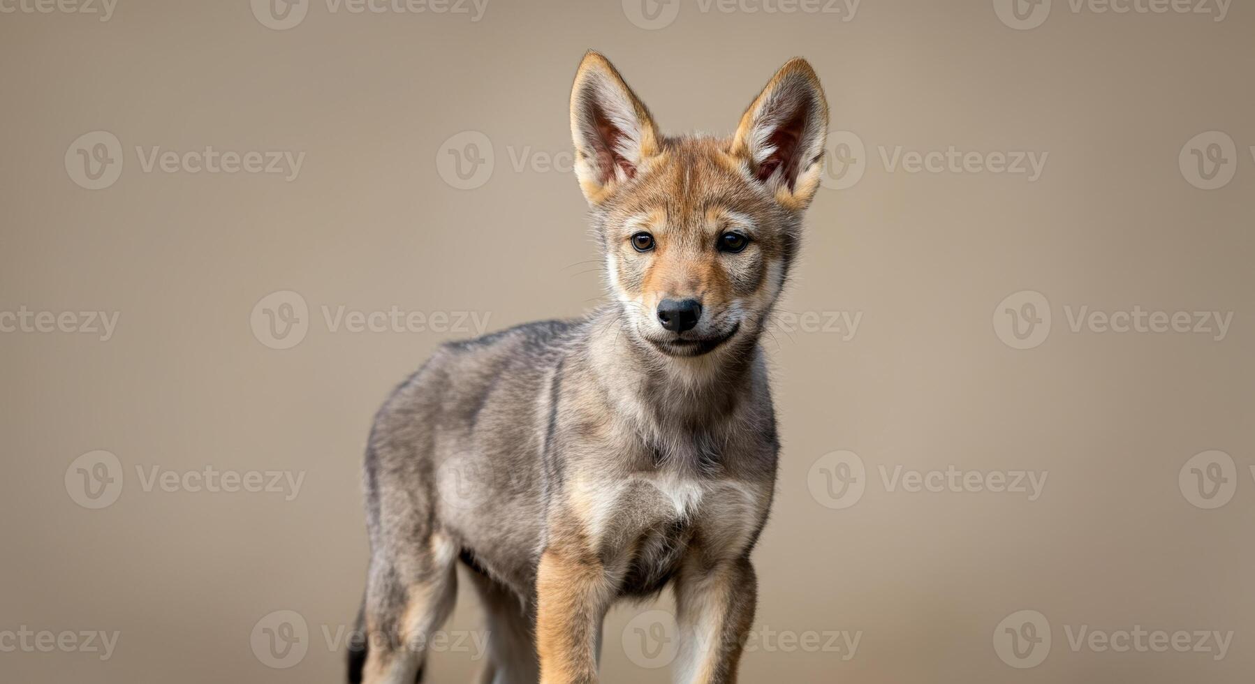 Young coyote in natural habitat displaying curiosity and alertness photo