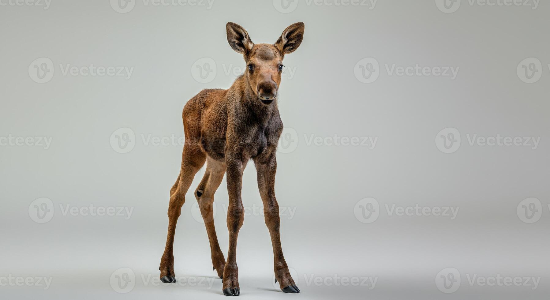 Adorable baby moose calf in a minimalist studio setting highlighting nature's elegance photo