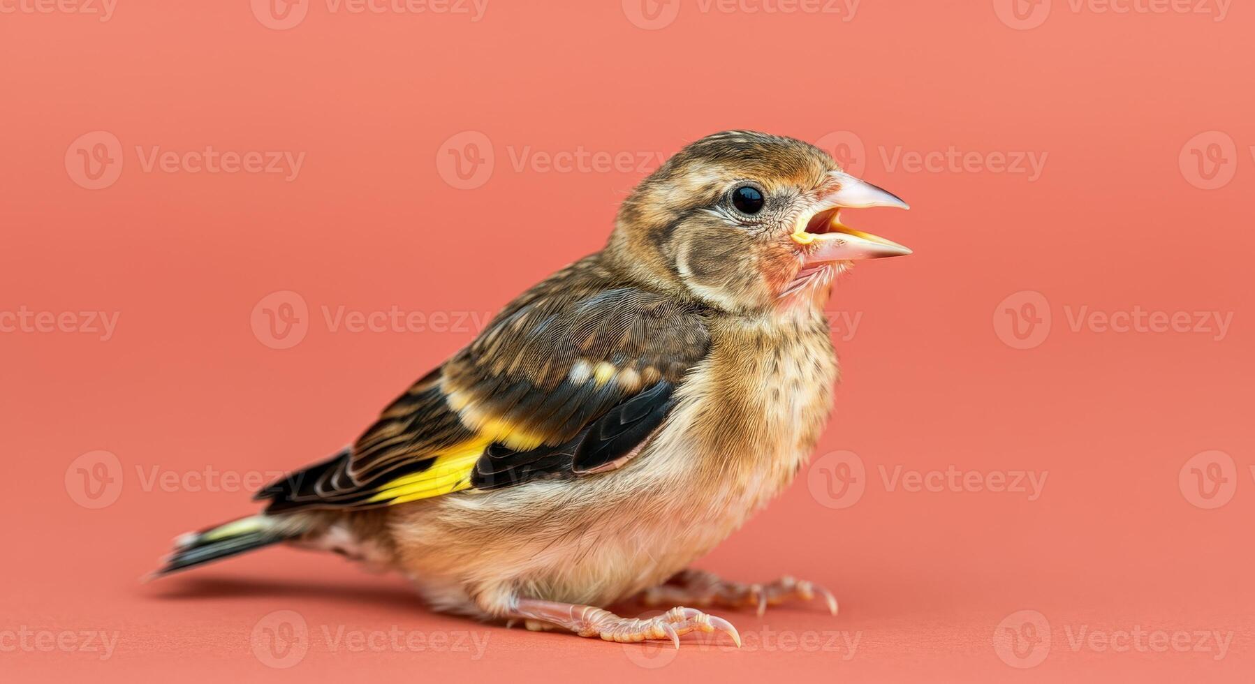 Bright songbird on coral background for nature-themed designs and wildlife appreciation photo
