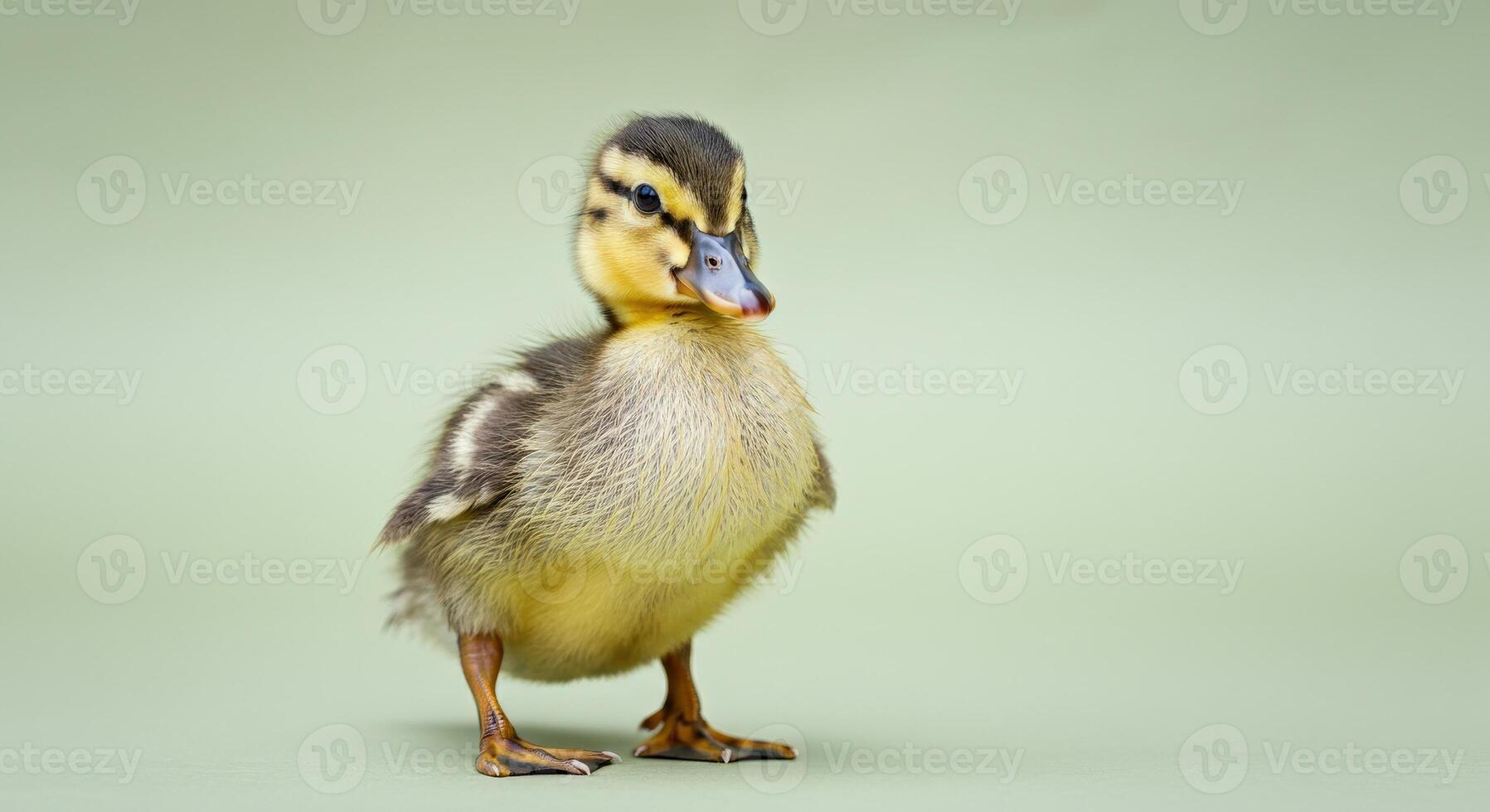 Adorable duckling against a soft green background for nature and wildlife themes photo