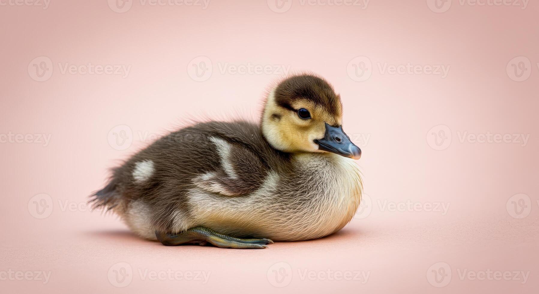 Adorable duckling on soft pink background, perfect for spring themes photo