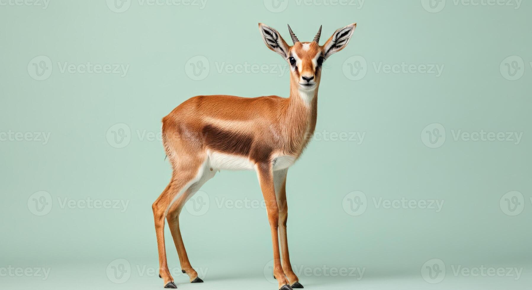 Young antelope standing against soft green background for nature and wildlife enthusiasts photo