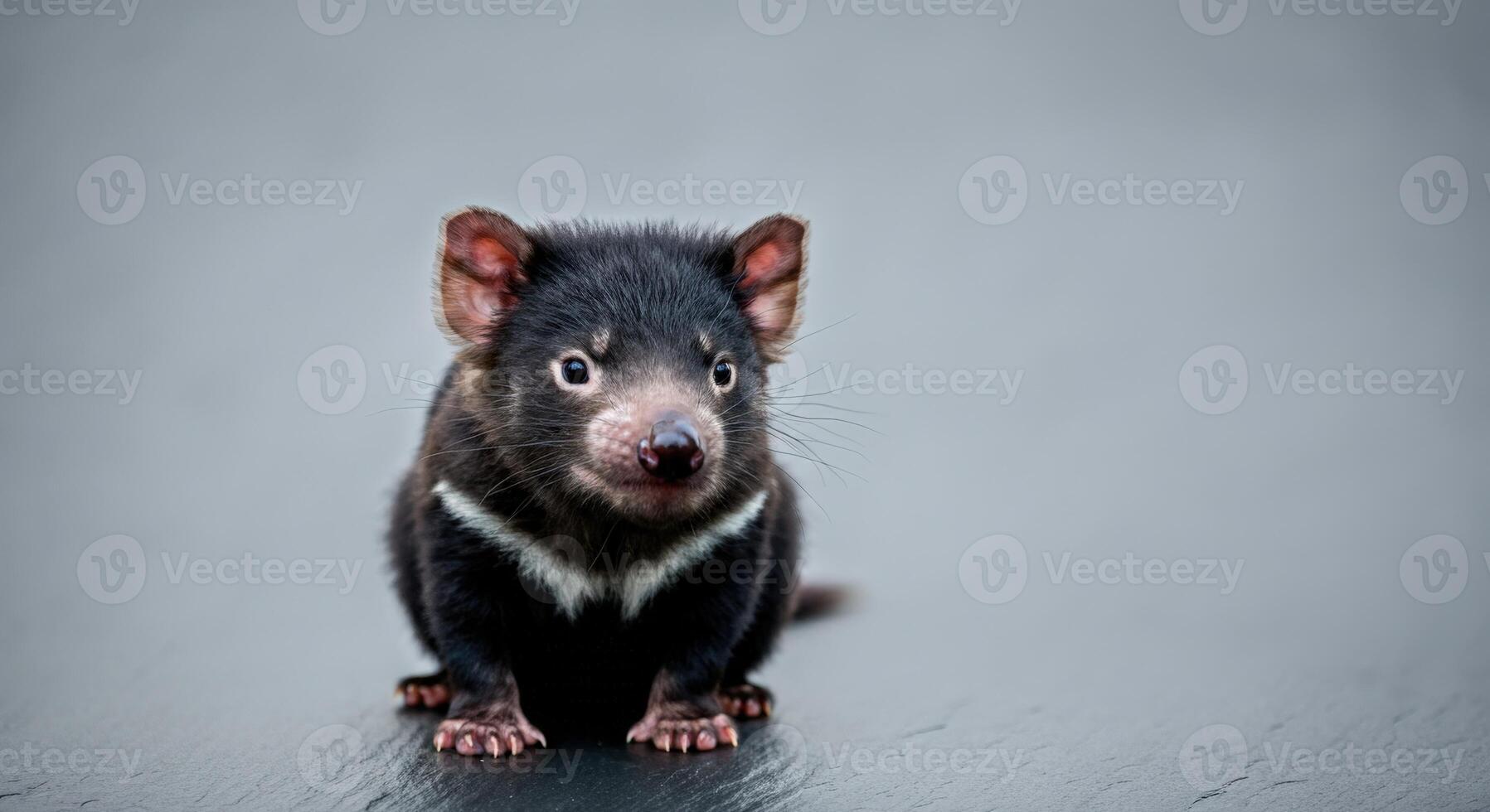 Close-up of young tasmanian devil on gray background for nature and wildlife enthusiasts photo