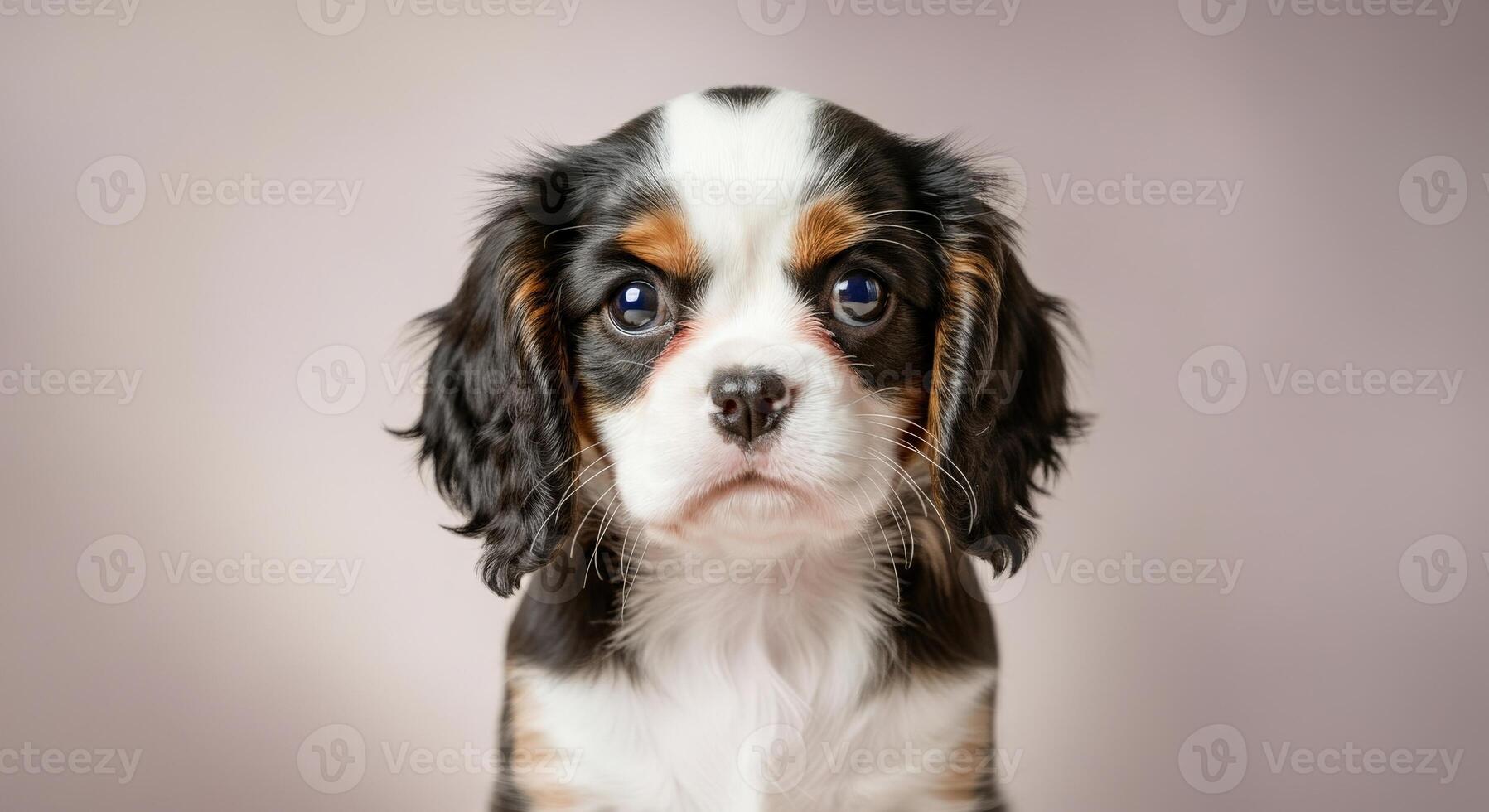 Charming cavalier king charles spaniel puppy with adorable expression on soft background photo