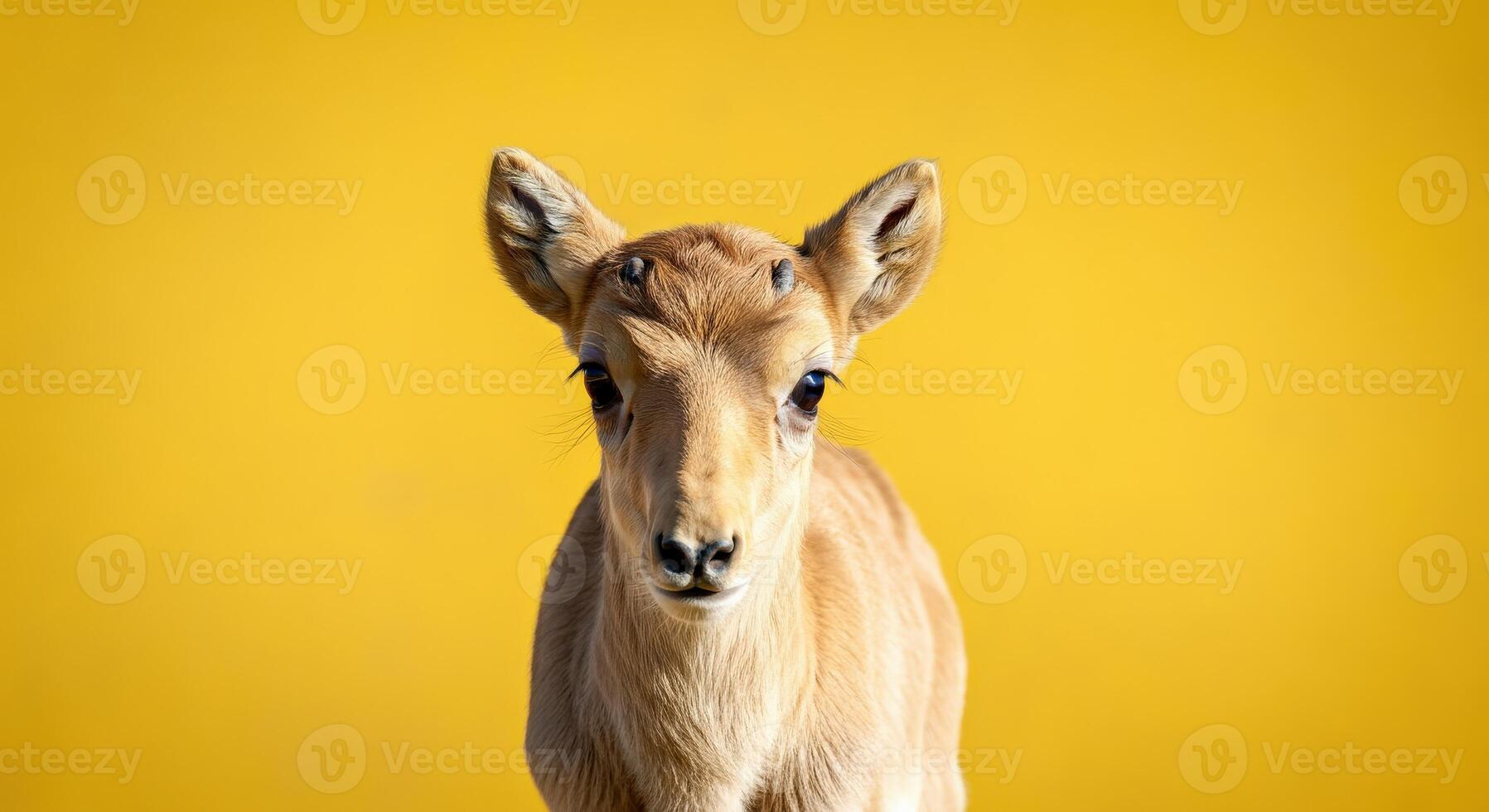 Young african antelope against vibrant yellow background for wildlife design photo