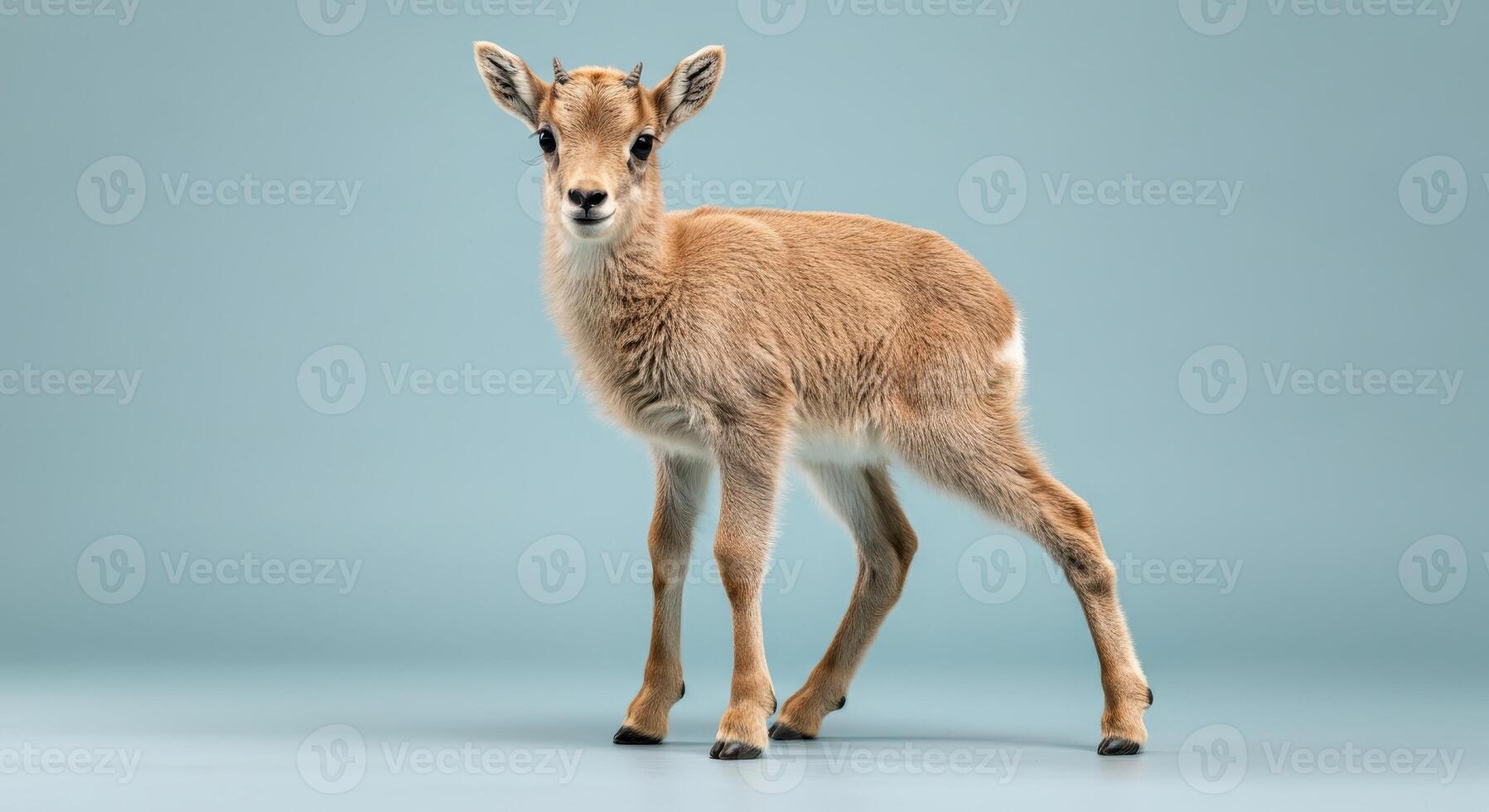 Young baby goat on minimal pastel background for animal design projects photo