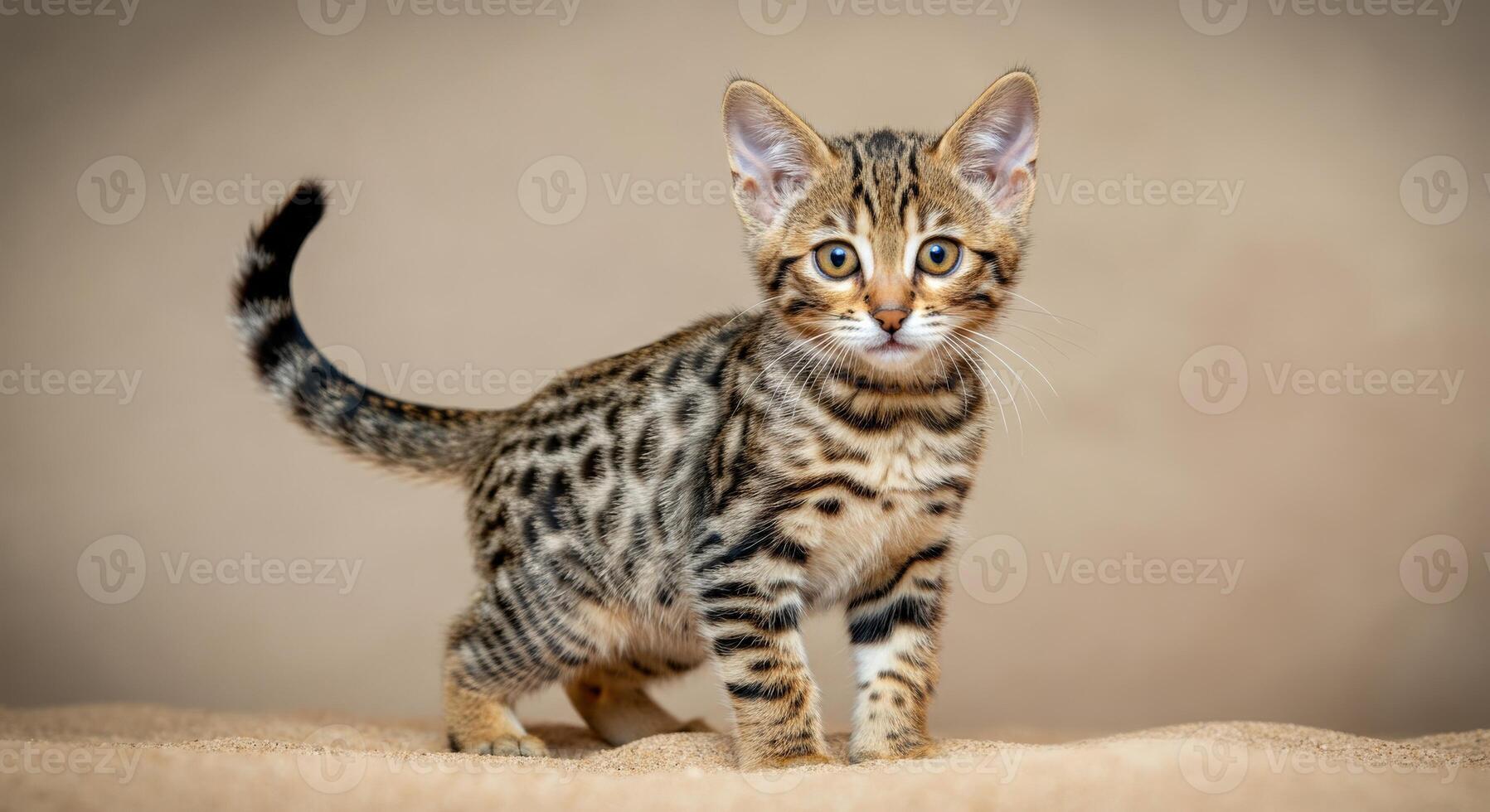 Adorable bengal kitten with striking patterns in a natural setting photo