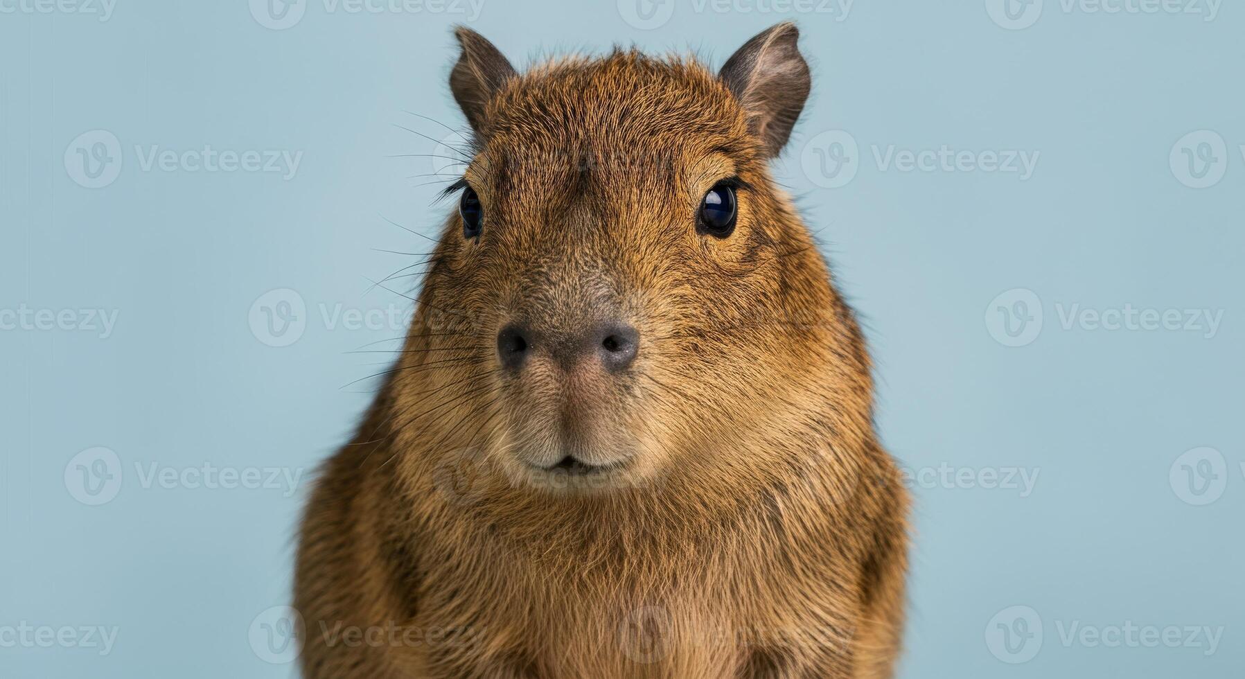 Capybara close-up on blue background for animal portrait and nature enthusiasts photo