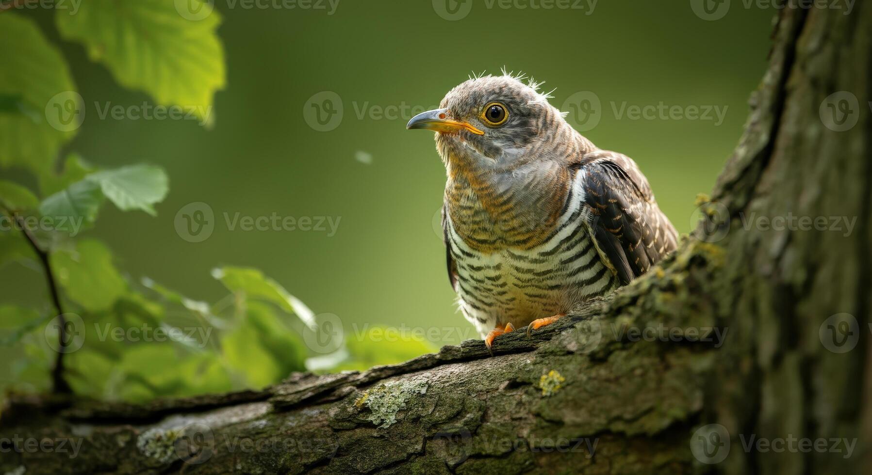 Serene cuckoo perched in lush green forest setting photo