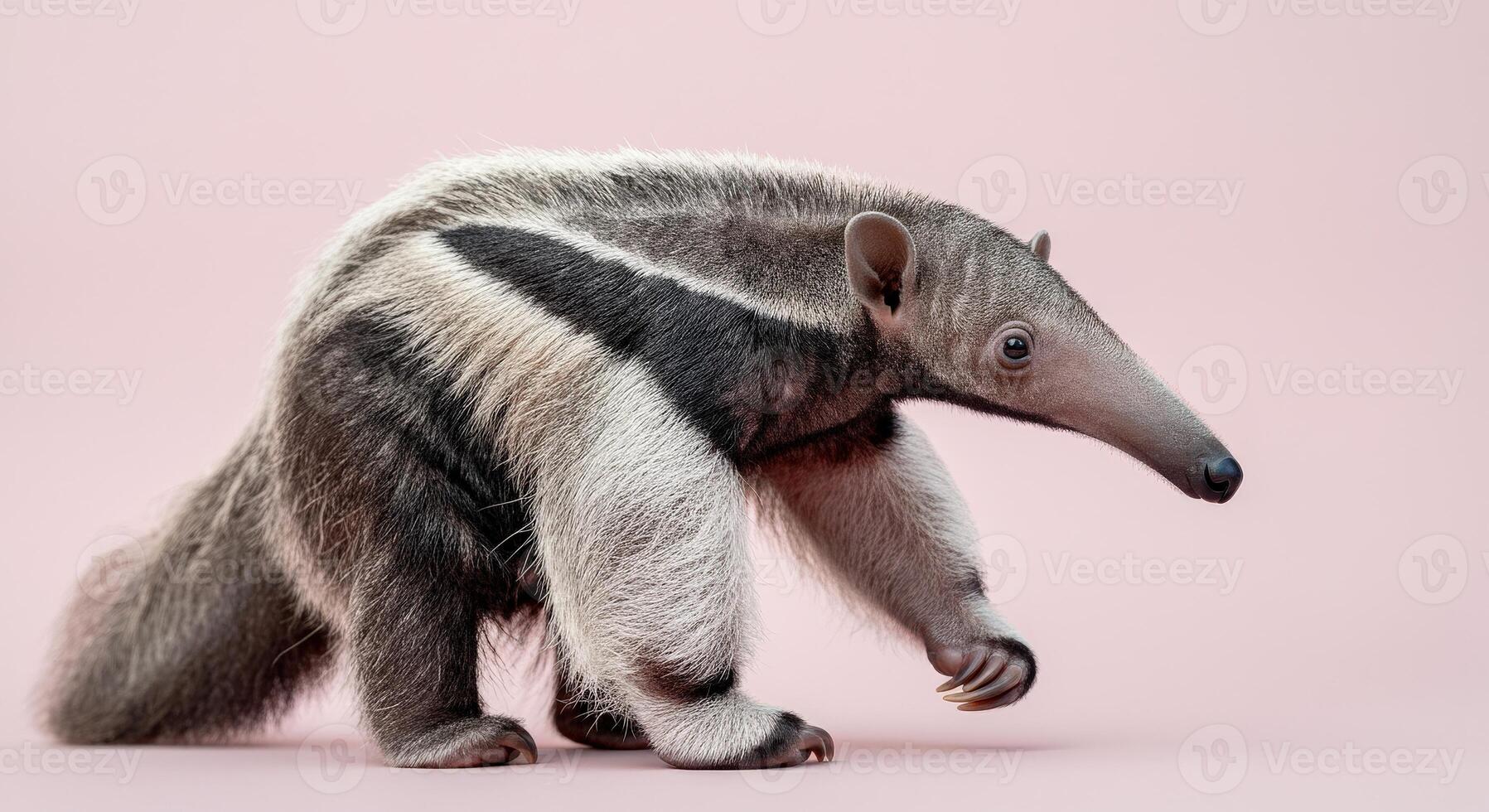 Detailed illustration of a giant anteater on pastel pink background for educational and design use photo