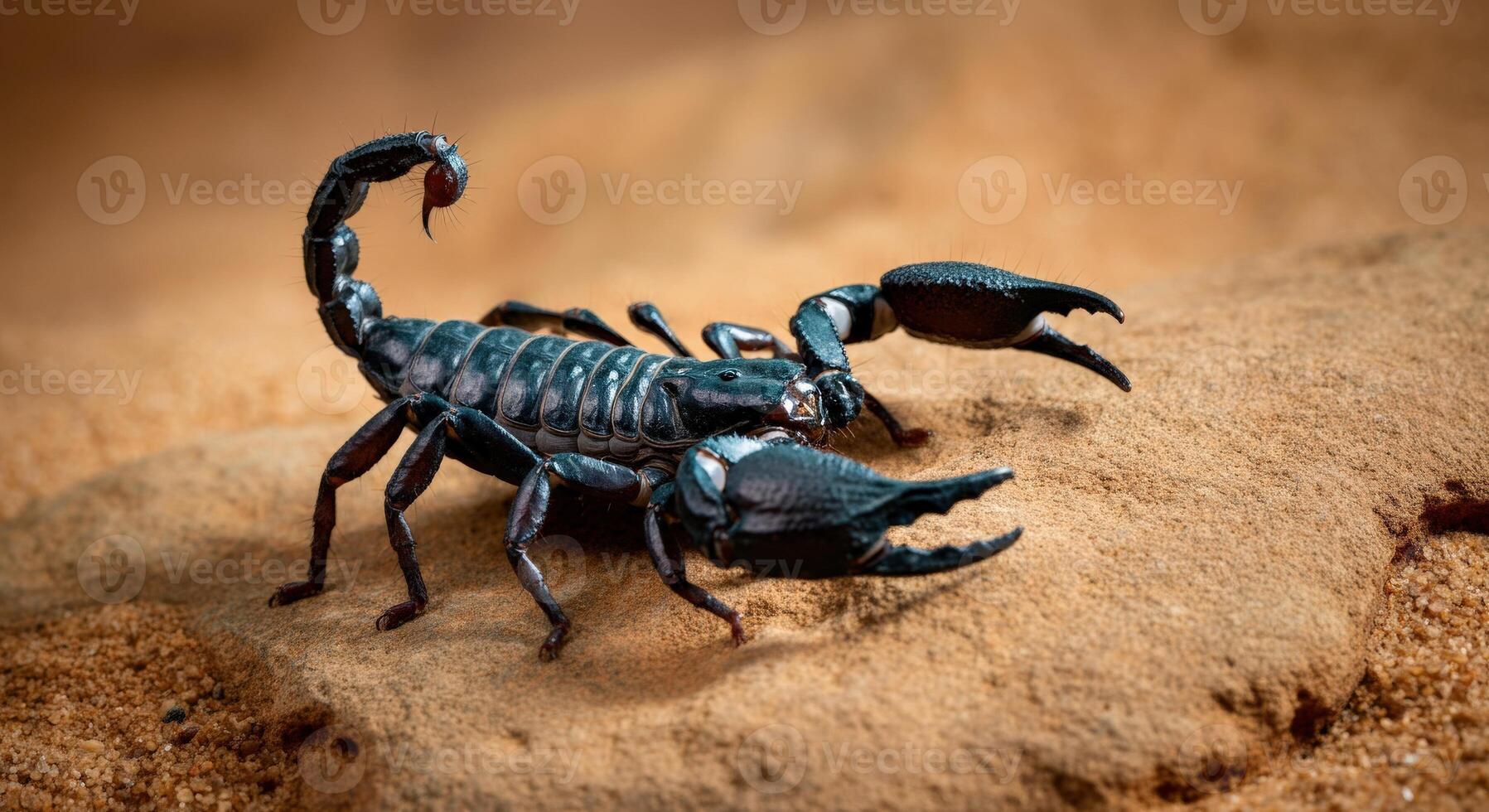Black scorpion in desert habitat showcasing natural defense mechanisms photo