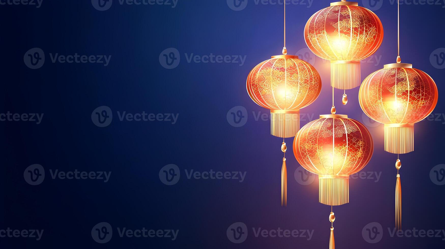 Three red lanterns hanging from the ceiling photo