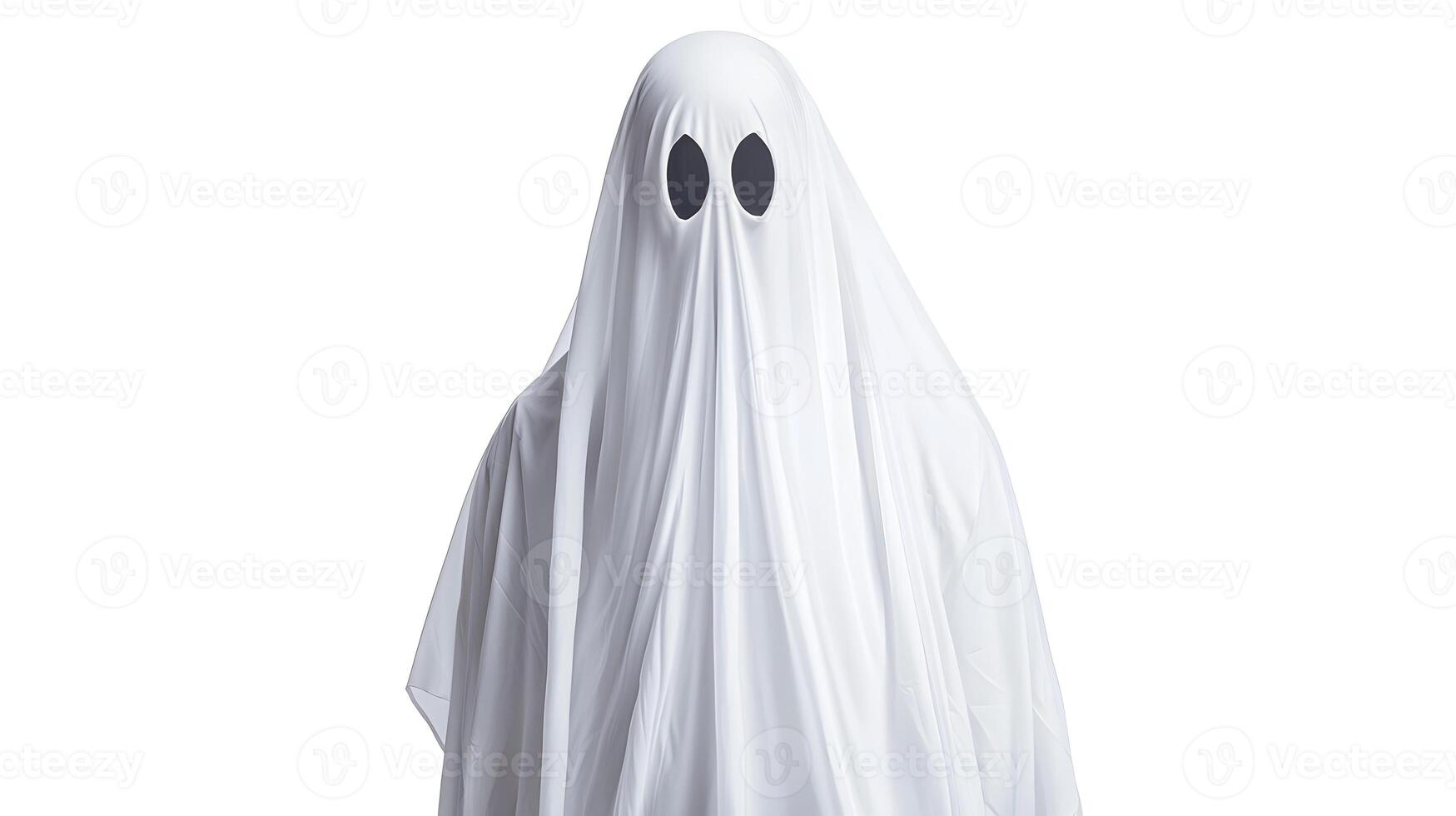 A ghostly figure is standing in front of a white background photo