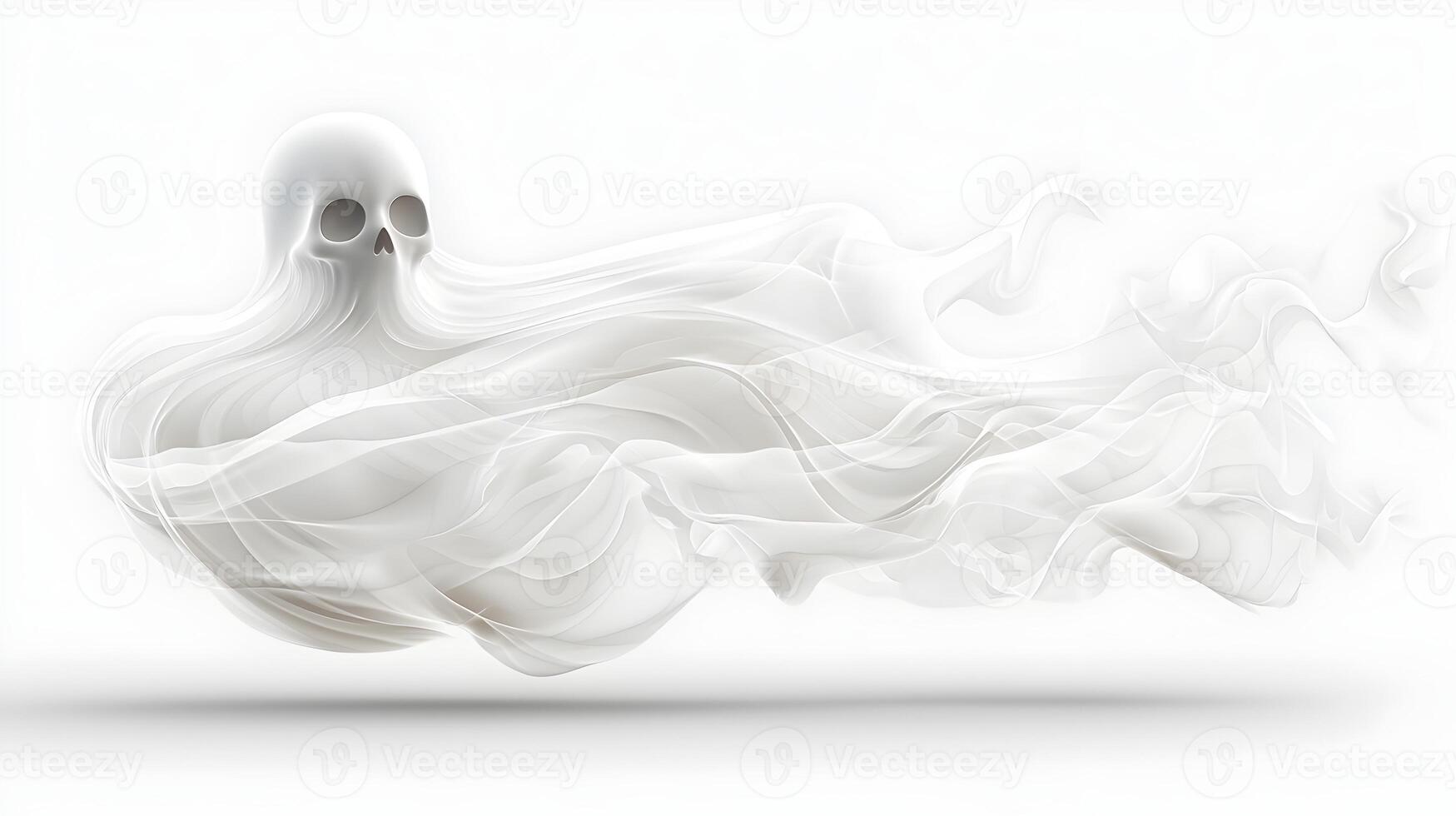A ghostly figure is standing in front of a white background photo