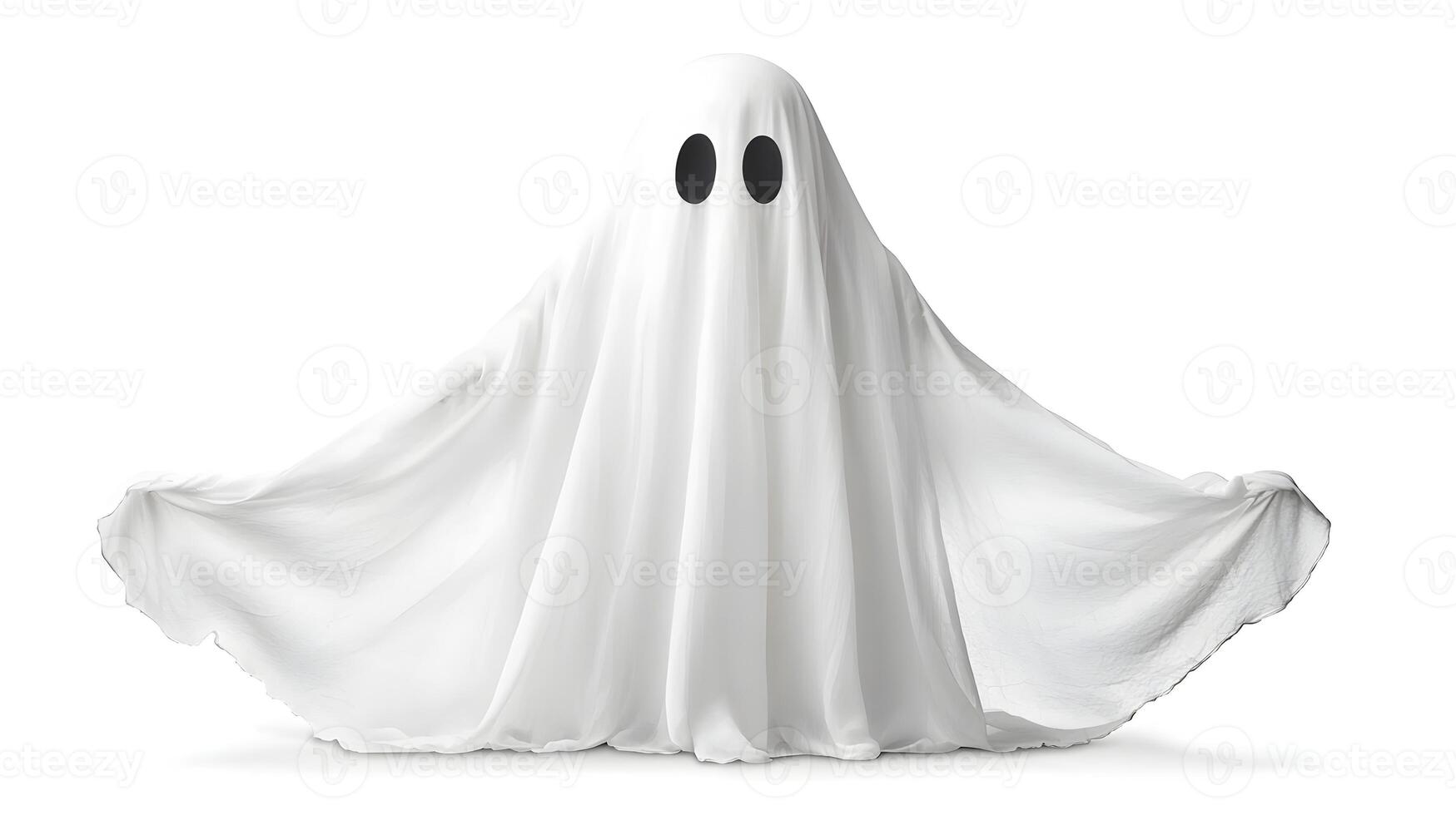 A ghostly figure is standing in front of a white background photo