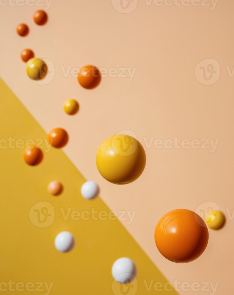 A bunch of orange and yellow spheres on a yellow background. photo