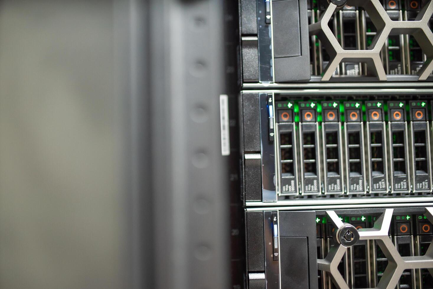 The server room tells the computer server that is working continuously. Convey the power and progress photo