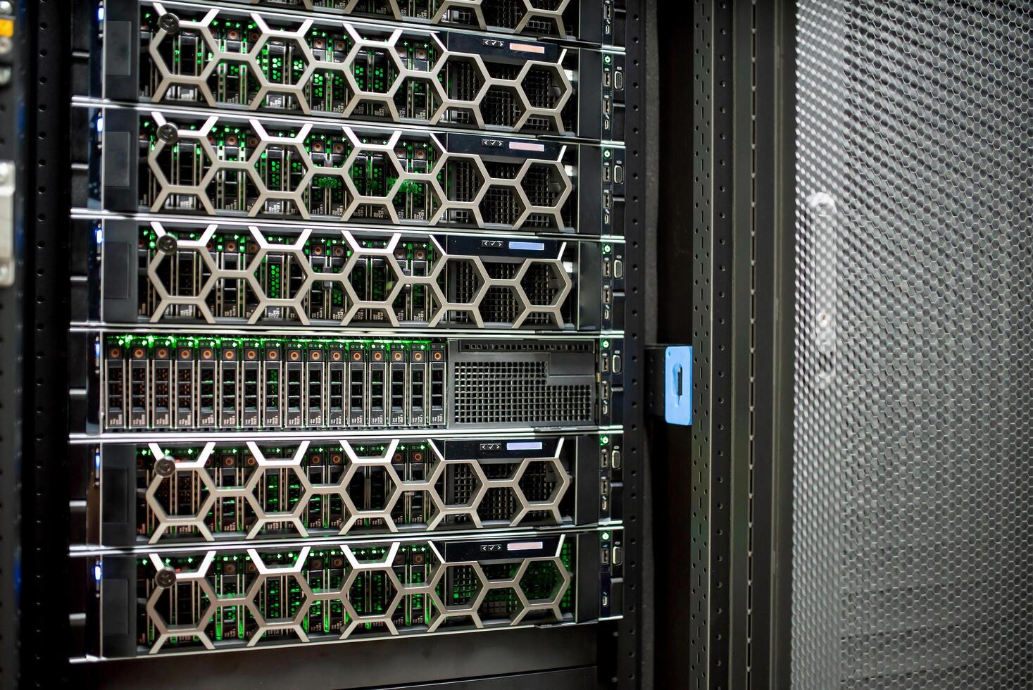 The server room tells the computer server that is working continuously. Convey the power and progress photo