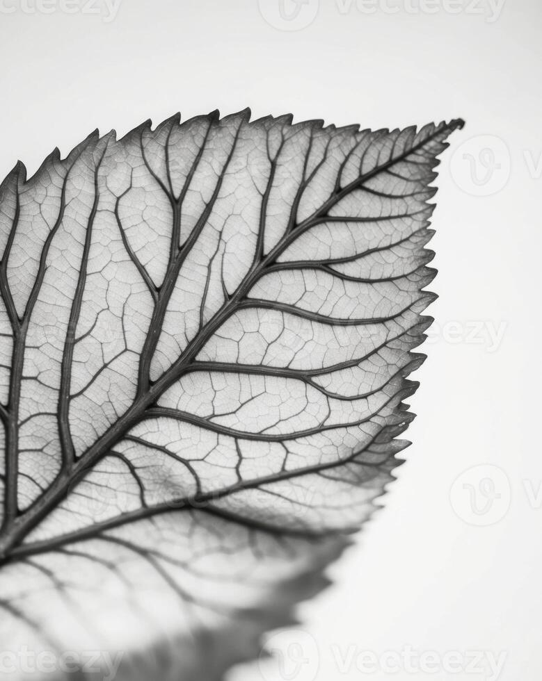 Branching veins spreading across a leaf surface. photo